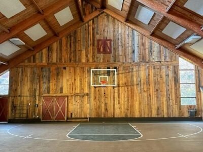 Barn-Style Indoor Basketball Court with Skylights