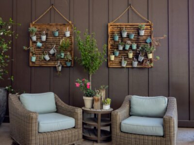 Cozy Garden Nook with Vertical Plant Display