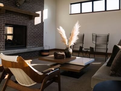 Denver Modern Living Room with Brick Fireplace & Natural Light , podcasters dream