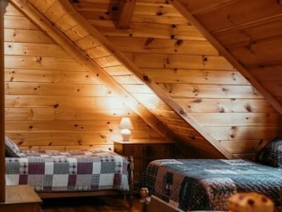 Lake Placid Attic Bedroom , Exposed Beams with Twin & Queen Beds