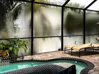 Enclosed Patio Pool with Tropical Vibes