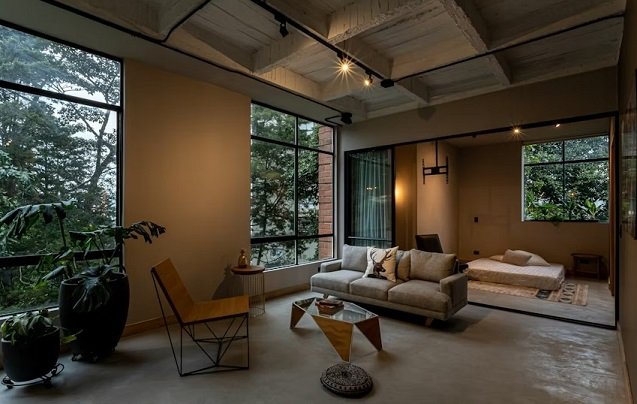 Austin Studio Apartment, Floor-to-Ceiling Windows & Industrial Ceiling
