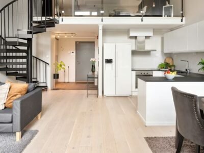 Denver Loft Apartment with a beautiful Spiral Staircase, Glass Railing