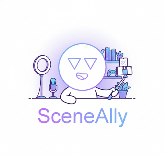 SceneAlly logo is acting as a creator with a selfie stick
