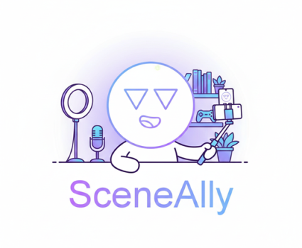 SceneAlly logo is acting as a creator with a selfie stick